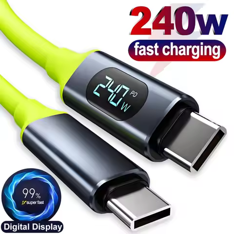 USB C 6A 240W Quick Charging Cables 480Mbp/s High-speed Data Transfer Phone Cord Digital Display Typ