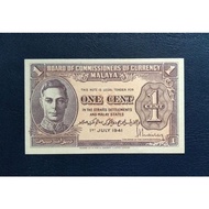 Malaya & British Borneo, 1941~ 1 Cent UNC/ Old Banknotes/ Duit Lama/ King George VI🔥