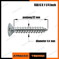 FAB Screws 6 x 1 1/ 4 Inch 32 mm Packaging 100 Pcs Self Tapping Screw Flat Head