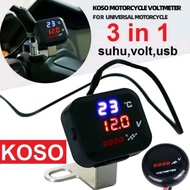 **Voltmeter 3-in-1 Koso: Volt Meter, USB Charger and Digital Thermometer (Universal Battery Voltage)