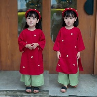 Tet Ao Dai - Red silk ao dai for girls, free hair pin