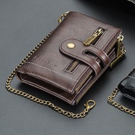 【YIDEA HONGKONG】 Men's Short Wallet  Double Zipper Coin Purse Multi Card Slots Tri-Fold Wallet