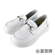 Fufa Shoes [Fufa Brand] Genuine Leather Round Buckle Luxury Elegant Loafers White Women Made In Taiw