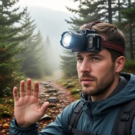 LED Sensor Headlamp, USB Rechargeable Camping Spotlight, 5-Mode Hands-Free Flashlight Lampu Kepala S