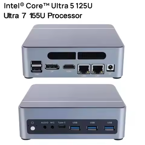 Mini Gaming PC Intel Ultra 5 125U Ultra 7 155U 16G DDR5 NVME Dual Lan HD DP Windows 11 Office Gamer 