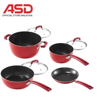 ASD 7 Pcs Aluminium Die Cast Nonstick Cookware Set - Titan Red
