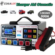 【Ready Stok】CORALOV Seterek Cas Aki Motor Mobil 24 Volt Otomatis Charger Aki 12V 24V 500AH Otomatis 