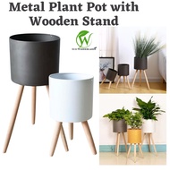 Plant Pot With Wooden Stand Floor Standing Flower Pot Planter Pot Plant Vase With Stand Artificial Plant Pot Indoor