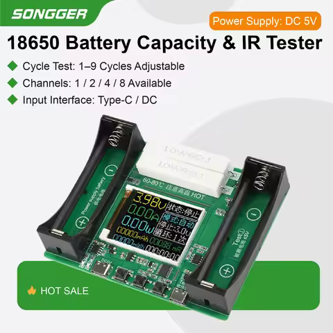 18650 Battery Capacity Tester DC5V Type-C/DC Port Internal Resistance Tester Auto Charge Discharge 1