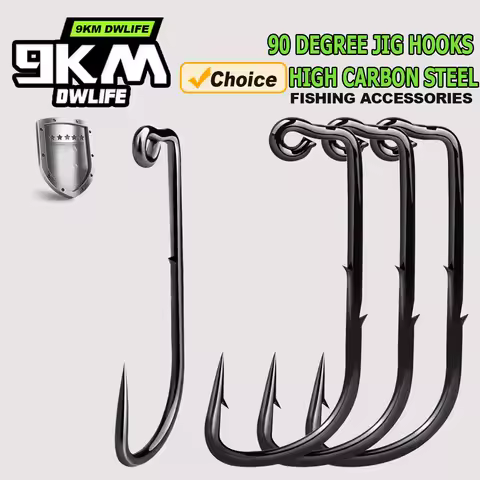 9KM Fishing Jiging Hooks 90 Degree Worm Barbed Hook 25~100Pcs Forged Jig Hook Saltwater Fishing Aber