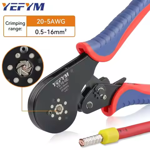 Ferrule Crimping Tool, Self-Adjusting Hexagonal Wire Crimper Plier YE 16-6E For AWG 20-5(0.5-16mm²) 