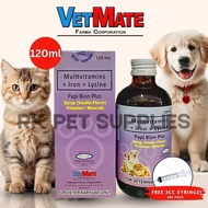 Free 3cc Syringe 120ml VetMate Papi Bion Plus Syrup Pet All Stages Adult Kitten Puppy Dog Cat Iron