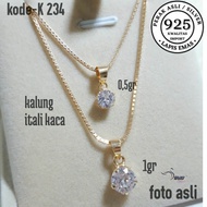 Kalung Italy kaca Liontin desi Perak Asli 925 Lapis Emas Kuning ANTI KARAT KWALITAS IMPORT K234