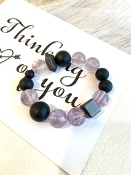 Bolivian Amethyst and Matte Black Agate Design Bracelet
