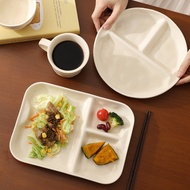 Cream Style Ceramic Divided Plate Bowl Cup Set Ceramic Rectangular Three-Lattice Plate Round 211 Mea