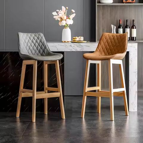 Nordic Luxury Dining Chair Upholstered Backrest Counter Chair Solid Wood Frame Modern Bistro Seat Mi