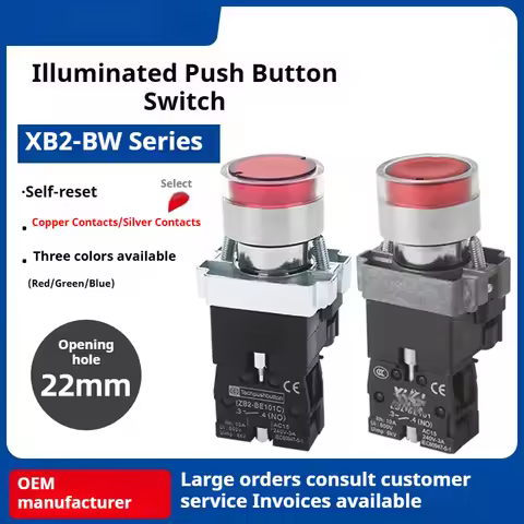 High Quality / Reset Function / Silver Contact XB2-BW3361 / With Light Flat Head / Push Button Switc