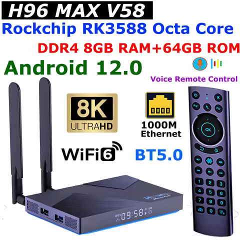 Rockchip RK3588 Octa Core 8GB DDR4 RAM 64GB ROM H96 MAX V58 Android 12 TV Box 1000M Ethernet WIFI6 5