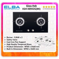 ELBA 5.0kW Double Burners Built-in Glass Hob EGH-K8942G(BK) with Safety Valve & Cast Iron Support