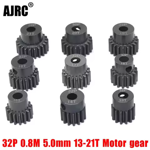 AJRC 32P M0.8 5mm 13T 14T 15T 16T 17T 18T 19T 20T 21T Black steel metal Pinion Motor Gear For 1/10 s
