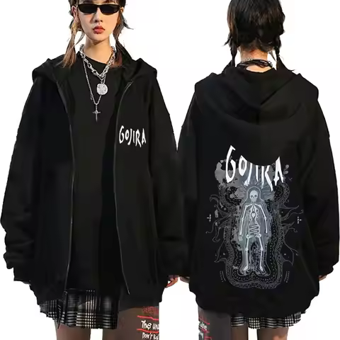 Metal Rock Band Gojira The Flesh Alive Skeleton Graphic Zipper Hoodie Men Women Vintage Oversized Fl