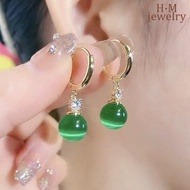 2023 New round Beads Ruyu Ear Clip Glass Stone Earrings