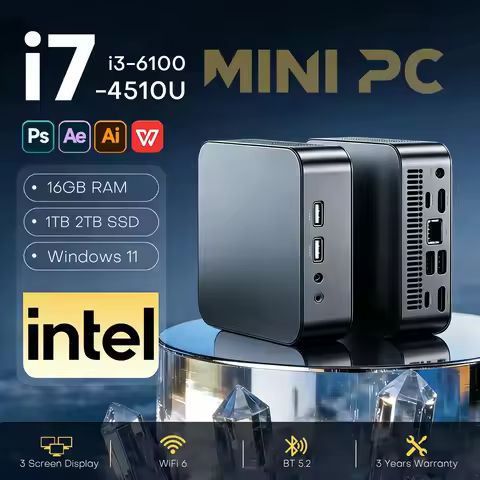 Intel Core i7 4510U/6100U Mini PC Computer Windows 11 16GB RAM 1TB SSD Portable PC Gamer 4K UHD Grao