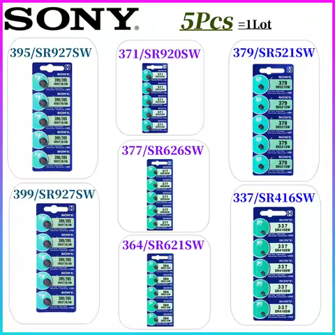 5pcs original Sony 337 SR416SW Silver Watch Battery 364 SR621SW 371 SR920SW 377 SR626SW 379 SR521SW