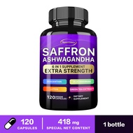 6 IN 1 High Potency Saffron Extract with Glucomannan Ashwagandha Green Tea Lutein & Zeaxanthin for E