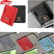 Porsche Leather Car Sun Visor Card Pen Holder Organizer Glasses Clip For Carrera gts turbo macan Cay