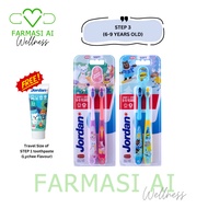 [FOC 1 Mini Travel Size Toothpaste] Jordan Kids Step 3 (6-9 Years) Soft TwinPack Toothbrush
