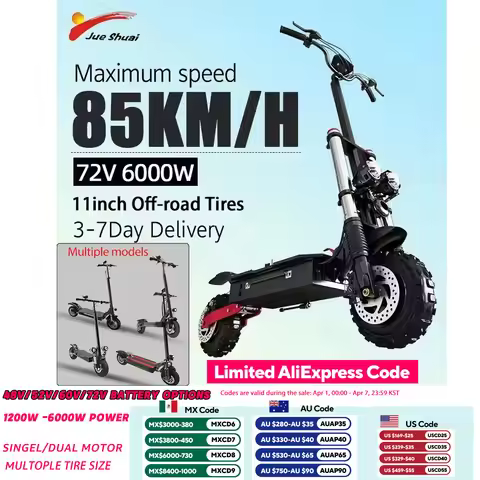 [8 models]10/11 Inch 48V-72V 1000W-6000W Electric Scooter 50-85km/h Fast E Scooter Off Road Electric