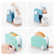 Children's Kitchen Toy Wooden Oven Girls Playing House Simulation Household Appliances Suit Coffee Machine Kitchenware B
