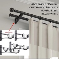 4Pcs Aluminum Alloy Curtain Rod Bracket Set Top Hanging Mounted Single Rod Double Rod Base Bracket