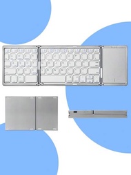 B089t帶觸控板的可摺疊藍牙鍵盤,無線摺疊鍵盤,多設備且可充電的便攜式鍵盤,適用於ipad,iphone,android,windows筆記本電腦,桌面電腦,平板電腦和pc-銀色