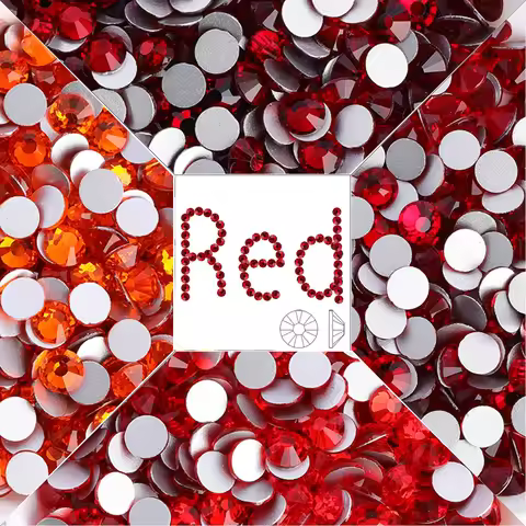 SS3-SS50 Red Series Boutique Glass Non Hotfix Rhinestones Siam Glitter Crystal Nail Art DIY Clothes 