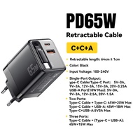 Essager 65W Gallium Nitride Telescopic C-Type Cable Charger PD3.0 PD2.0 QC4.0 QC3.0 iPhone Fast Char