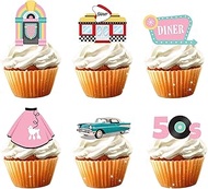 18pcs 50s Disco Cupcake Toppers for Kid Adult Jukebox 1950s Diner Soda Shoppe Rock and Roll Sock Hop