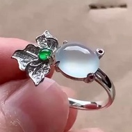 冰種翡翠天然翡翠A玉班指披指指環 • 18k金花朵翡翠戒指
