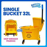 Single Bucket 32 Liter Mop Wringer/ Mop Bucket with Wheels and Wringer