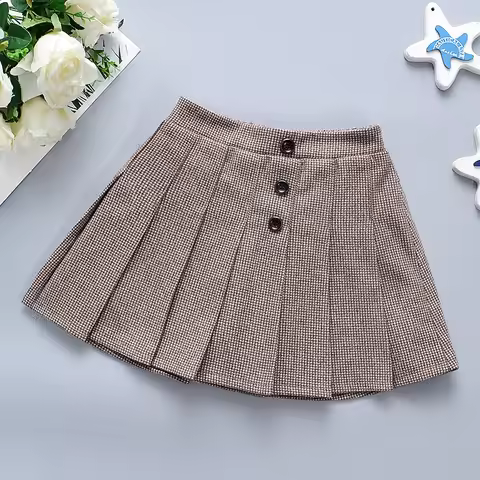 Baby Girl's Half Skirt Spring Autumn Girl's Plaid Pleated Skirt Cute Girl's Woolen Skirt