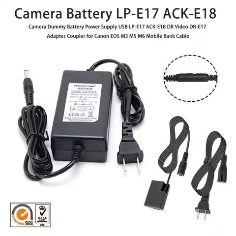 ACK-E18 DR-E18 DC Coupler LP-E17 Dummy Battery AC Power Adapter Kit for Canon EOS Rebel SL2 SL3 T6i 