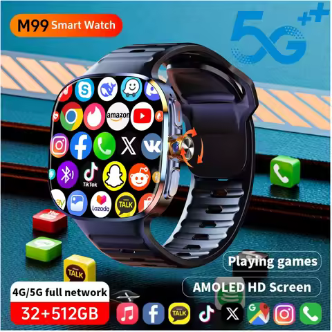 32GB+512GB M99 Smart Watch 4G LTE Full Netcom Android Smartwatch 900W Rotating Camera GPS WIFI Googl