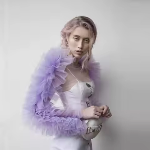 рубашка женская Lilac Blouse For Women Tiered blusa feminina Fluffy Long Sleeves Tops Puffy Women Bl