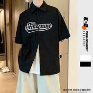 [K-2] American Casual Cursive English Printed Loose Shirt Short-Sleeved Wear Men Women Street Trendy