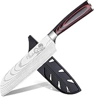 XYJ Professional Chef Knife,Stainless Steel,7 Inch Japanese Santoku Knife With Sheath,Wood Handle, L