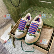 新款  白皮沖孔+橙藍鞋帶 gucci古馳Scr93 hkpowerbuy.  禮物 高錚鞋 高跟鞋 平底鞋 尖頭 涼鞋