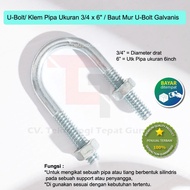 U-Bolt 3/4 x 6" Galvanized Pipe Clamp / U-Bolt Nut Bolt