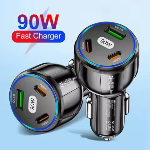 90W 3 Port Car Charger Super Fast Charger QC3.0 PD30W PPS High-Power Cigarette Lighter Fast Charger 