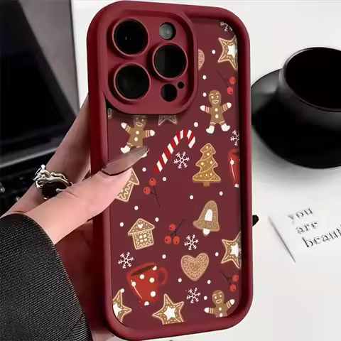 Cute Christmas Theme Pattern Phone Case For iPhone 16 15 14 13 12 11 Pro Max XS X XR 7 8 Plus SE 202